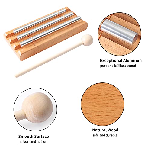 Energy Chimes Hand Bells Instrument: 3 Tone Wooden Chime Hand Percussion | 3 Notes Music Chimes Trio Set with Mallet for Yoga Meditation Sound Healing Rhythm Practice Teachers' Classroom Tools - color: Tone 3