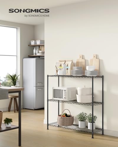SONGMICS 3-Tier Bathroom Shelf, Storage Rack for Small Space | Adjustable Design,11.8 x 35.4 x 35.4 Inches, Removable Hook, Ink Black, DALTEN Collection ULGR193BH01 - color: Ink Black, size: 3 Tiers (11.8"D x 35.4"W), style: Without PP Shelf Liners