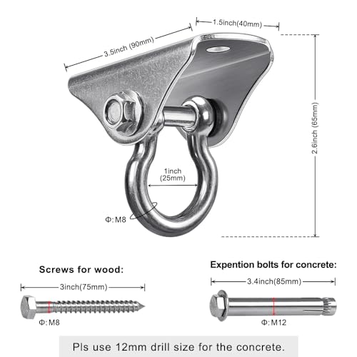 BeneLabel 4Pack Stainless Steel Swing Hanger Ceiling Mount 1000 LB Capacity 180° Swing Swing Hardware for Swing Seat, Yoga, Heavy Bag, Porch Swing, Hanging Chair with 8 Screws and 8 Expansion Bolts - color: 180° Swing(4 Pack)