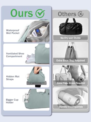 RHDZO Gym Bag for Women with Shoe and Wet Compartments, Yoga Mat Holder - color: Green-Upgraded