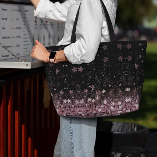 Large Beach Bag for Women Waterproof Foldable Travel Shoulder Tote Bag with Pocket for Weekender Pool Vacation - color: Floral Black