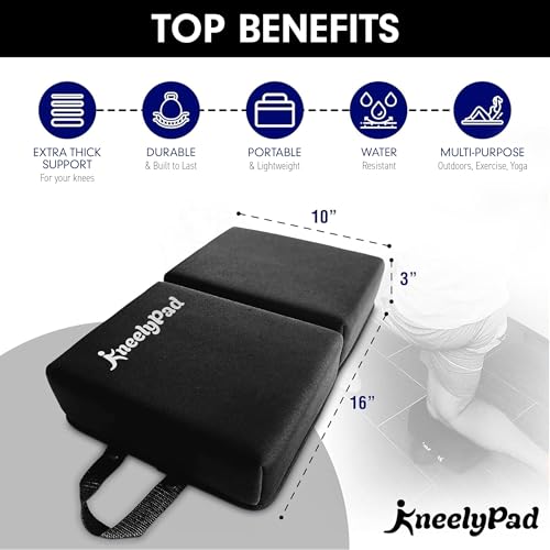 KneelyPad by Kneely | Kneeling Pad for Gardening, Exercise, Cleaning, & Mechanic Work | Extra Thick Memory Foam Knee Cushion for Gardening & More with Washable Cover | Foldable Knee Pad with Handle