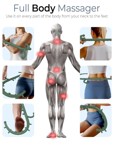 Back and Neck Massager for Pain Relief Deep Tissue, Upgraded Full Body Trigger Point Cane Massage Tools, Therapy Massage Stick Pressure Point Hook, Muscle Knot Remover Tool (Green) - color: Green