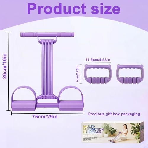 Multifunctional Pedal Resistance Band with Handles, 8-Level Adjustable Exercise Bands for Legs, Detachable TPE Workout Bands Resistance for Ab Crunch, Chest Expansion & Back Stretching - color: Purple