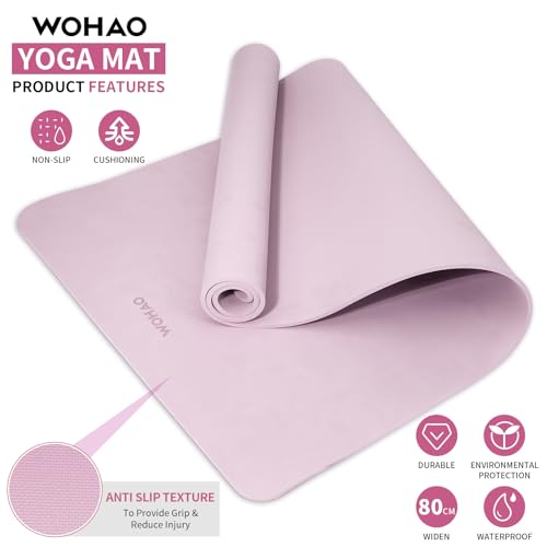 Extra Wide & Thick 8mm Yoga Mat, 72"x31.5" | Large Non Slip Exercise Mat, Premium POE Material, Superior Cushioning & Stability, With Strap for Home Gym, Pilates - color: Purple