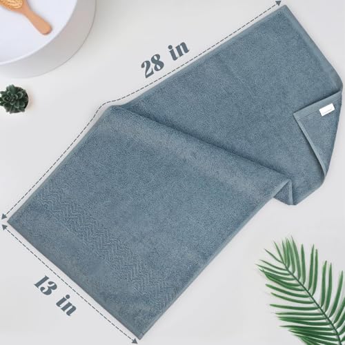 Cleanbear Cotton Hand Towels with Wavy Pattern, 4-Pack, 13 x 28 Inch | Quick Dry & Lightweight Hand Towels for Bathroom, Kitchen, Gym, Blue-Gray - color: Blue-gray