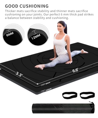 nuveti Large Exercise Mat (6'x 3'), Extra Wide Workout Mat for Men and Women, Yoga Mat Thick 1/4 Exercise Mats Non-Slip, Non-Toxic, Large Fitness Mat Perfect for Barefoot Exercise (Yoga, Pilates, Stretching, Meditation) - color: Black, size: 78"L x 39"W x