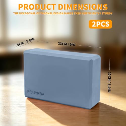 2-Pack Yoga Blocks, High-Density 9"x6"x3" Yoga Brick Foam Blocks, Non-Slip Exercise Blocks for Yoga, Pilates, Stretching and Meditation – Lightweight Yoga Props for Home Gym & Studio - color: Grayish Blue