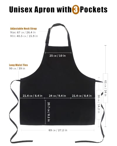 Xeoxarel Black 3 Pockets Bib Apron, Chef Kitchen Cooking Aprons for Unisex | Adjustable Neck Strap, Widely Used to Prevent Clothes from Getting Dirty, Waterdrop, for Restaurant Work, Hairstylist - color: 2 Pack,black