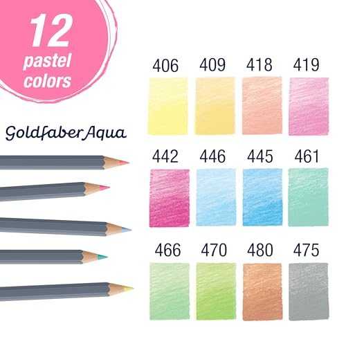 Faber-Castell Goldfaber Aqua Watercolor Pencils: Pastel Tones - 12 Count | Water-Soluble Pastel Pencils for Drawing & Painting, Art Supplies for Artists & Hobbyists