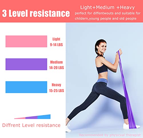 6 ft. Long Resistance Bands Set of 3, Premium Non-Latex Elastic Exercise Bands Exercise Stretch Bands for Any Exercise Physical Therapy, Yoga, Home,Outdoor, Gym Women Men