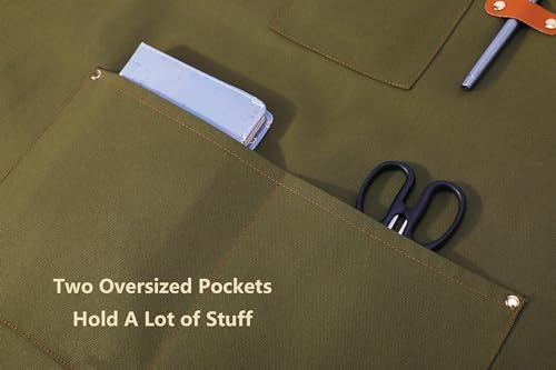 AFUN Chef Aprons for Women Men with Oversized Pockets, 12-Ounce Cotton Canvas Cross Back Water Repellent Apron (Grey Green) - color: Grey Green