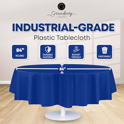 Grandipity Plastic Table Cloth Disposable 12 Pack 84" Round Blue | Plastic table covers, durable disposable tablecloths, fade and tear-resistent table cover for party, event - color: Blue, size: 84in. Round
