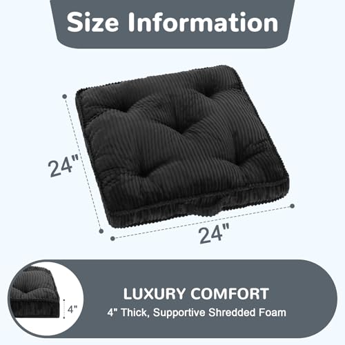 Meditation Floor Cushion, 24x24 Tufted Floor Pillow for Adults - color: Dark Grey, size: 24x24x4 inch