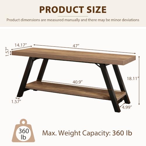 LVB Entryway Bench with Storage, Wood Bench for Entryway, 47 in - color: Rustic Oak