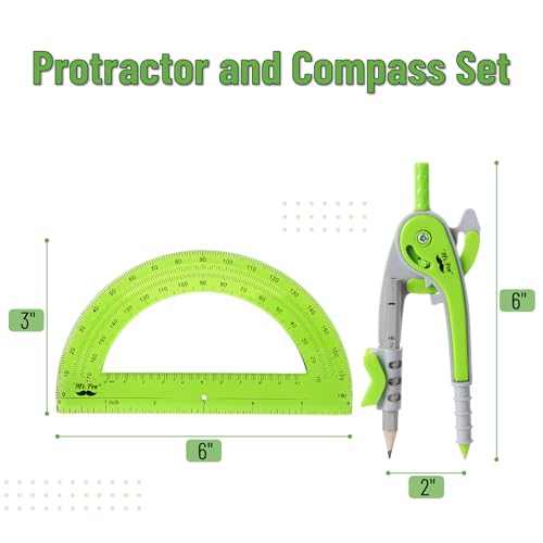 Mr. Pen- Geometry Compass and Protractor Set, 6 Inch Compass | 6 Inch Protractor, Drawing Tool for School, Clear Plastic, Easy Grip, Precision Design for Math, Art, Drafting, Architecture - color: Light Green, size: 1 Set