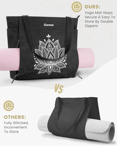 Gonex Yoga Mat Bag with Zipper Mat Carrier Canvas Gym Tote - color: Black, size: Classic (15.5×5.5×14.5inch)