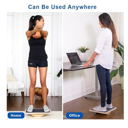 StrongTek Balance Board & 4-Angle Foot Rest Set, Professional Wooden Rocker Board + Adjustable Under-Desk Foot Stool, Non-Slip, Improves Core Strength, Posture & Circulation, Home Gym & Office