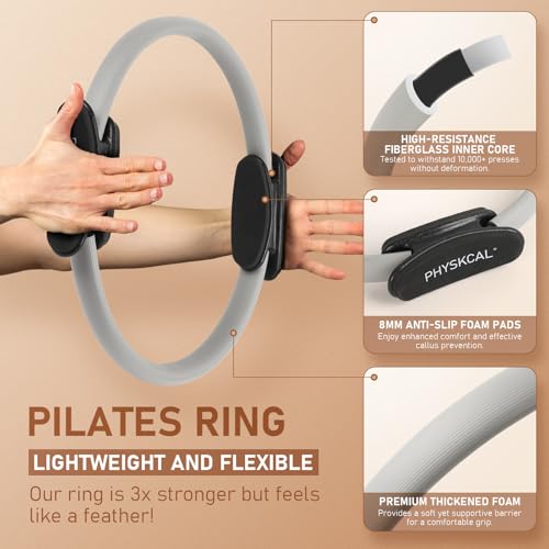 PhysKcal Pilates Kit, 15-Inch Pilates Ring with 1x Pilates Ball & 5X Bands | Aesthetic Home Pilates Equipment Set, Essential Kit for Beginners in Minimalist Style. Comes in Premium Packaging - color: Mist