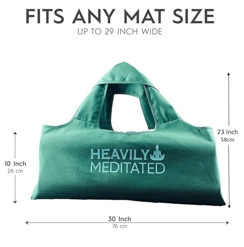 Wild Essentials Yoga Bag, Exercise, Tote, Large Carrier, Shoulder Strap, Inner Pocket, Fits Most Mats, Recycled Cotton Canvas - color: Green-Heavily Meditated