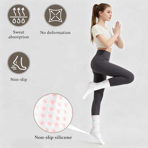 Women's Pilates Grip Socks, Ruffle Non Slip Bow Pattern Yoga Socks | Grippy, Frilly Trim, Embroidery, Crew Length, Soft Cotton, Arch Support, for Barre Ballet Dance Workout Hospital Home Gifts - color: D01-white + Black