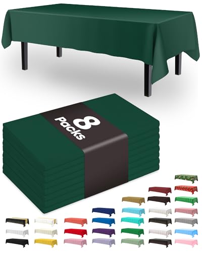 Pureegg Plastic Table Cloth Disposable 8 Pack 54 x 108 Inch, Emerald Green | Easter Party, Wedding, Picnic, Leakproof & Sturdy, Emerald Green, Tablecloth - color: Emerald Green, size: 54" X 108" Rectangle