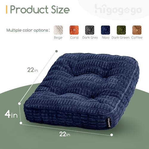 HIGOGOGO Floor Pillow Cushion for Adults, Meditation Cushion Pillow, Blended Corduroy Cover, Large Square Floor Sitting for Tatami Living Room or Yoga, 22x22 Inch, Navy - color: Square Navy, size: 4" Thick(Pack of 1)
