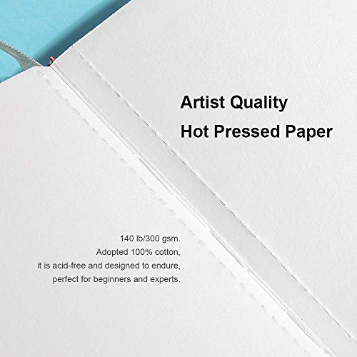 Paul Rubens Art Supplies Watercolor Paper, 100% Cotton Hot Press Watercolor Journal 7.6” x 5.3”, 20 Sheets (140lb/300gsm), Acid-Free for Watercolors, Gouache, Acrylics - color: Pink Cover, size: 7.6” x 5.3”