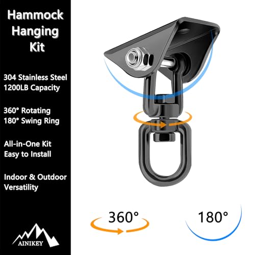 Heavy Duty Hammock Hanging Kit, 360° Rotating 1200 lb Swing Hangers for Hammock Chair Stand, Seat, Porch Swing, Yoga, Tree, Ceiling Mount, Indoor Outdoor Hanging Hardware Black | Pack of 3 - color: Black | Pack of 3