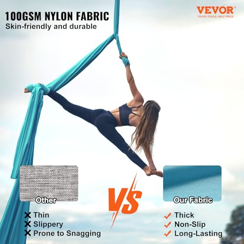 VEVOR Aerial Silk & Yoga Swing, Aerial Yoga Hammock Kit with 100gsm Nylon Fabric, Full Rigging Hardware & Easy Set-up Guide, Antigravity Flying for All Levels Fitness Bodybuilding - color: Blue, size: 11 Yards