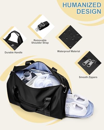 Travel Weekender Bags with Shoe Compartment Overnight Bag Black - color: K1-Black