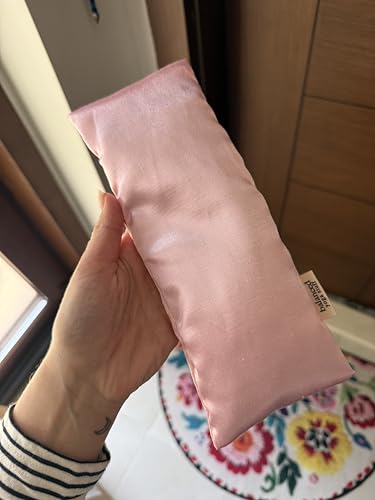 Weighted Lavender Eye Pillow for Yoga, Travel – Sateen Cotton Cover, Flax Seed Filling, Natural Lavender, Hot & Cold Use - color: Pink