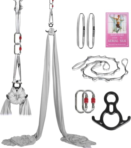 Aerial Silks Kit & Aerial Yoga Hammock - 11Yd Premium Fabric with Hardware | Easy Setup for Flying Yoga, Aerial Swing & Fitness - Supports Up to 14ft Rigging(Navy) - color: White