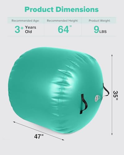 Gymnastics Air Roller Air Barrel Inflatable Tumbling Mat Tumble Air Spot - Gymnastics Training Springboard - Round Inflatable Springboard with Pump for Yoga Training Cheerleading Home Use - color: Green, size: (H)47.2inch*(Diam)35.4 Inch
