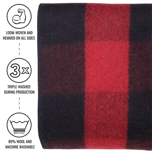 Arcturus Military Wool Blanket - Warm, Thick, Washable - Great for Outdoors, Camping, Stadium Blanket, Picnics, Travel - Car & Bushcraft Survival Kits - color: Red Buffalo, size: Twin