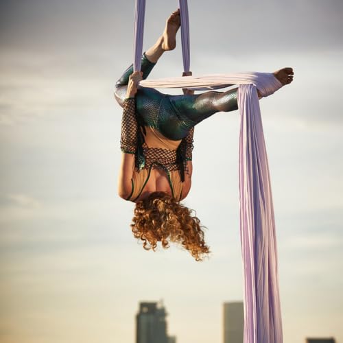 Durable Aerial Silks Starter Kit with 11-Yard Yoga Hammock & Hardware | Aerial Swing for Acrobatic Flying Yoga & All Levels, Aerial Rigging Point up to 14ft, Durable, Safe - color: Lavender