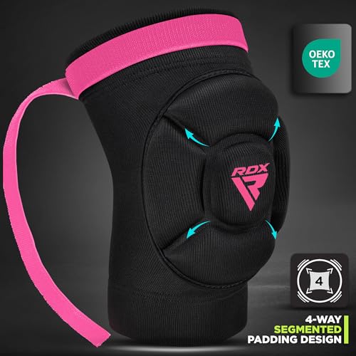 RDX Knee Pads for Work, Oeko TEX Certified, Anti-Slip Protective Thick Padded Foam Pad, Collision Avoidance Sleeves Pair, MMA Muay Thai Grappling Volleyball Football Wrestling Gardening. - color: PINK, size: Medium