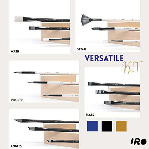 IRO Artist Paint Brush Set of 15 Professional Flat Paint Brushes for Acrylic Painting and Oil Paints. Round Watercolor Paint Brushes and Gouache. Painting Set for Adults Kids. Knife, Sponge, Case