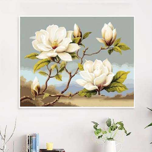 NDNXYXGS Flowers Paint by Numbers Kits for Adults,Magnolia DIY Painting Kit on Canvas,Floral Color by Numbers,Large Adult Paint by Number for Wall Decor and Gifts (flower2) - color: flower2