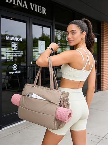 BAGSMART Yoga Pilates Tote Bag for Women with Knotted Handle, Gym Bag - color: Camel