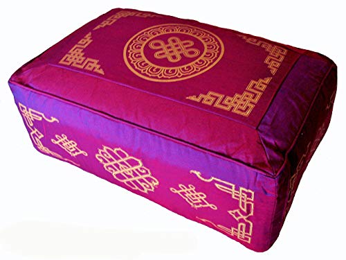 Meditation Cushion - Rectangular Zafu Buckwheat & Kapok Fill - color: Eternal Knot Magenta