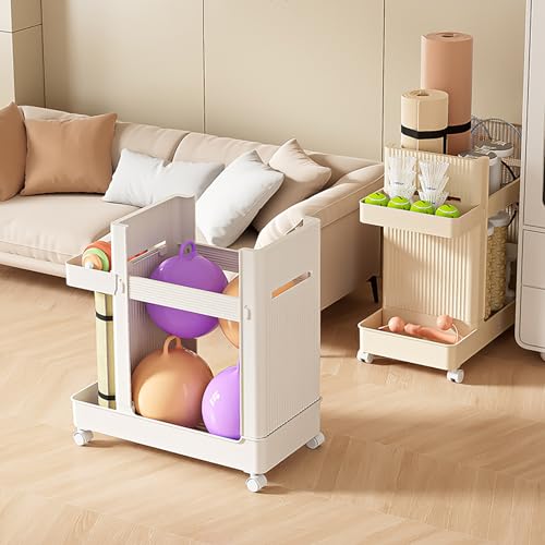 Home Gym Storage Yoga Mat Storage Rack with Wheels Workout Equipment Storage Cart for Home Gym School Supplies - color: White