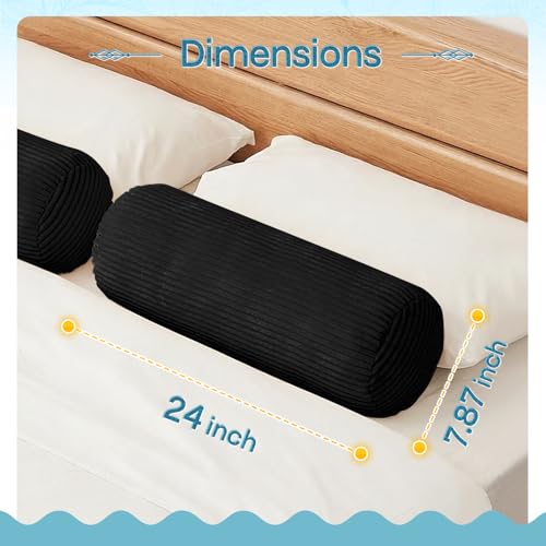 1 MIDDLE ONE Body Pillow, Memory Foam Body Pillows for Adults Sleeping, Decorative Bolster Pillow for Couch and Bed, Long Cylinder Tube Round Pillow, 24x7.87 Inches, Set of 2 (Black-Corduroy) - color: Black (Corduroy)