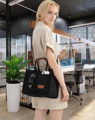 ZHMO Canvas Tote Bag for Women,Women's Bags Crossbody Bags Work Laptop Tote Bag Large Handbags Purse for Travel Nurse Teacher - color: Canvs Demure Black With Compartments