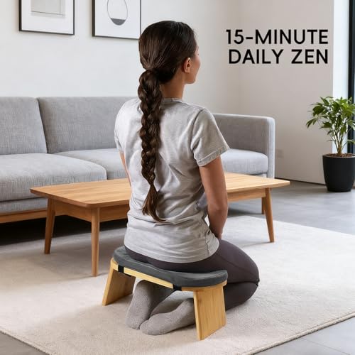Natural Beech Wood Yoga Bench, Ergonomic Design for Kneeling, Meditation, Pilates, FSC Certified (Gray) - color: Grey