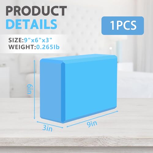 9"x6"x3" Yoga Blocks, Soft Non-Slip Surface Premium Foam Blocks, Supportive, Lightweight, Odor Resistant, Yoga Accessories for Pilates Meditation General Fitness Stretching Toning - color: blue-1 Pack
