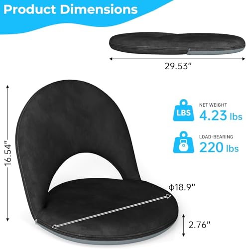 2Pcs Floor Chair with Adjustable Back Support for Kids and Adults - color: Black-2 Pcs