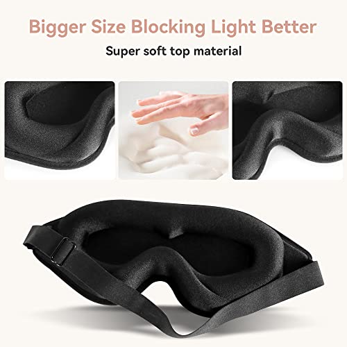 Sleep Mask for Lash Extensions, 3D Memory Foam | Zero Eye Pressure, 99% Blackout, Adjustable Strap, Breathable Fabric, Travel, Yoga, Nap, Lightweight, Soft Comfort - color: Black