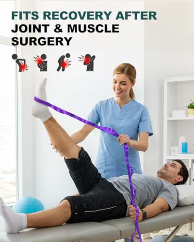 Trideer Non-Elastic Stretching Strap with Loops for Physical Therapy & Rehab, Knee Hip Leg ROM Post-Surgery, Yoga Strap for Stretching, Leg Lifter Strap Mobility Aid, Hamstring Calf Back - color: Purple/75"x1"