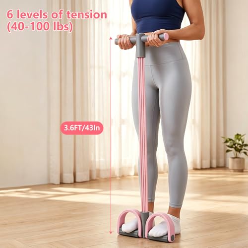 Pedal Resistance Band with Handle,4/6/8 Resistance Levels Elastic Pull Rope, Portable Fitness Bands for Leg Butt Training, Home Gym, Yoga, Pilates - size: 6 Levels(Pink )